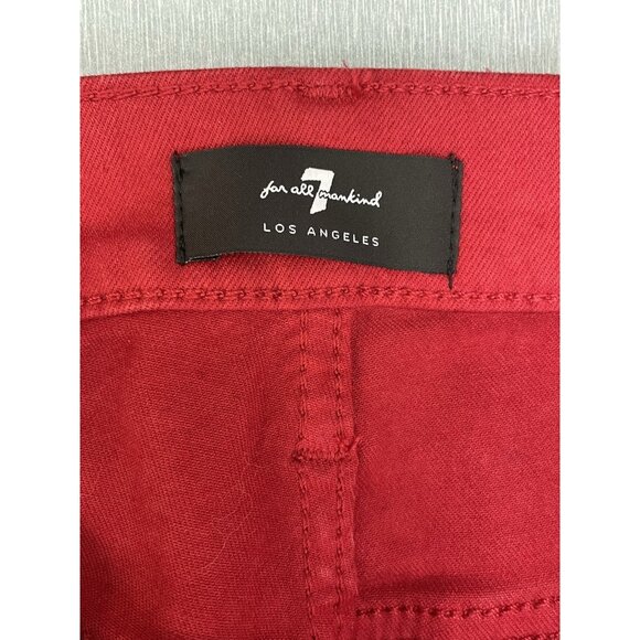 7 FOR ALL MANKIND HIGH WAIST ANKLE SKINNY IN COATED LAVA RED SIZE 27 - Picture 6 of 14